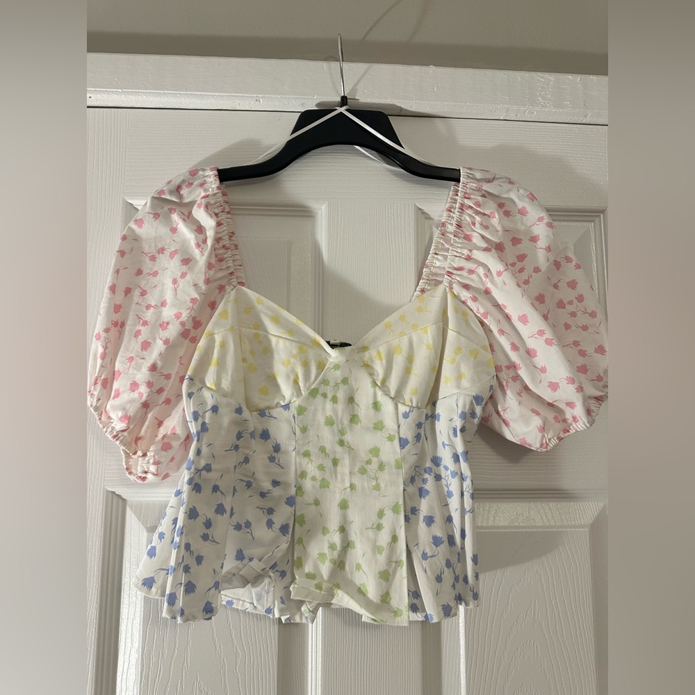 English Factory Multicolor Floral Puff Sleeve Top